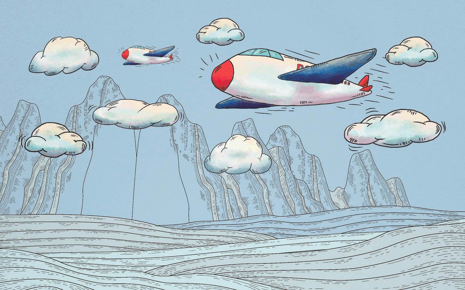 u28105p - Γελοιογραφία αεροπλάνων που πετούν πάνω από βουνά - tegory