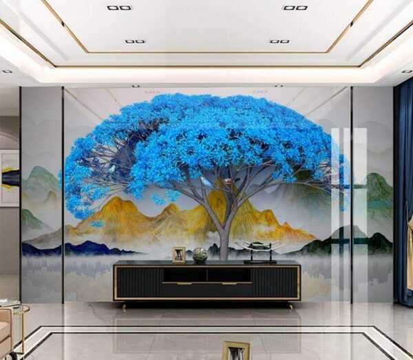 Ταπετσαρίες Δέντρο με μπλε φύλλα