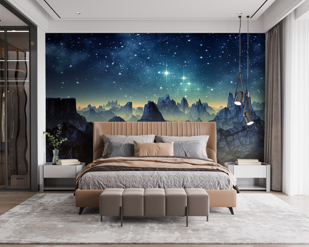 Mountain range with stars in the sky