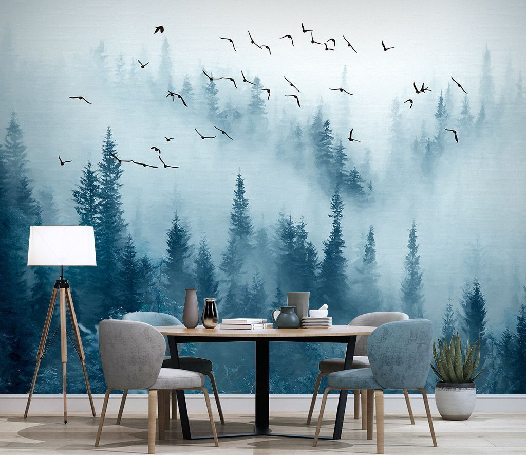 Birds flying over a forest