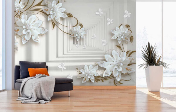 White flower design on a white background