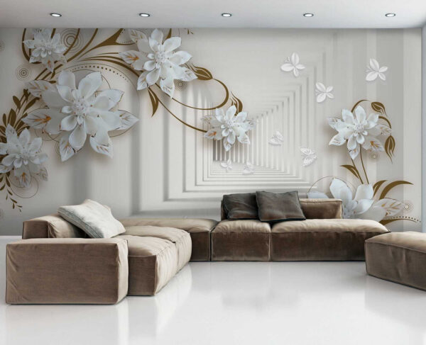 White flower design on a white background