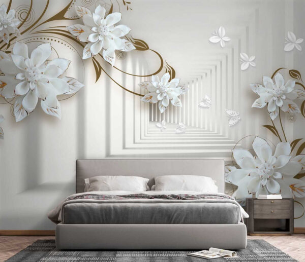 White flower design on a white background