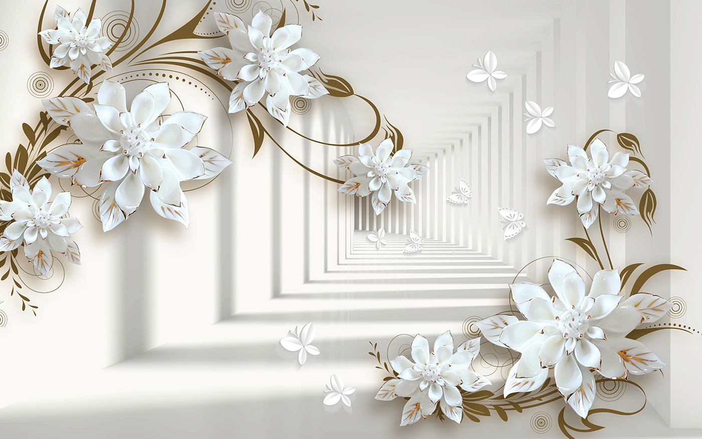White flower design on a white background