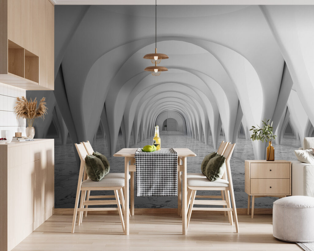 White room with arched ceiling