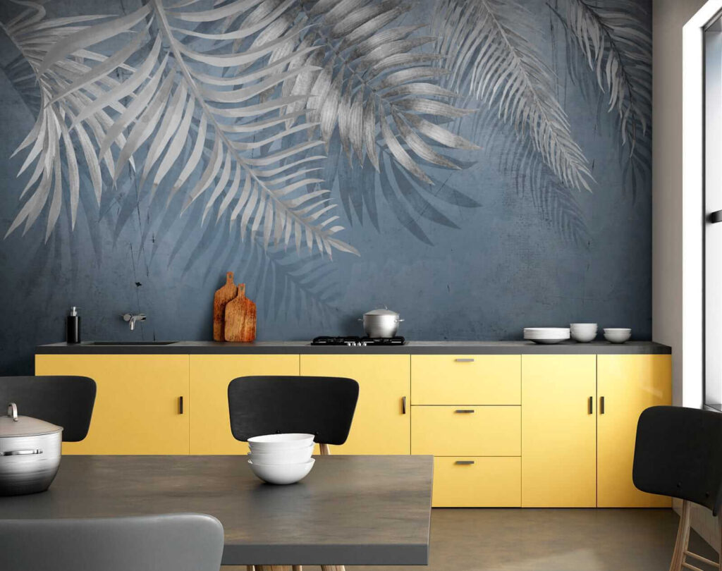 Blue background with silver leaves Blue background with silver leaves