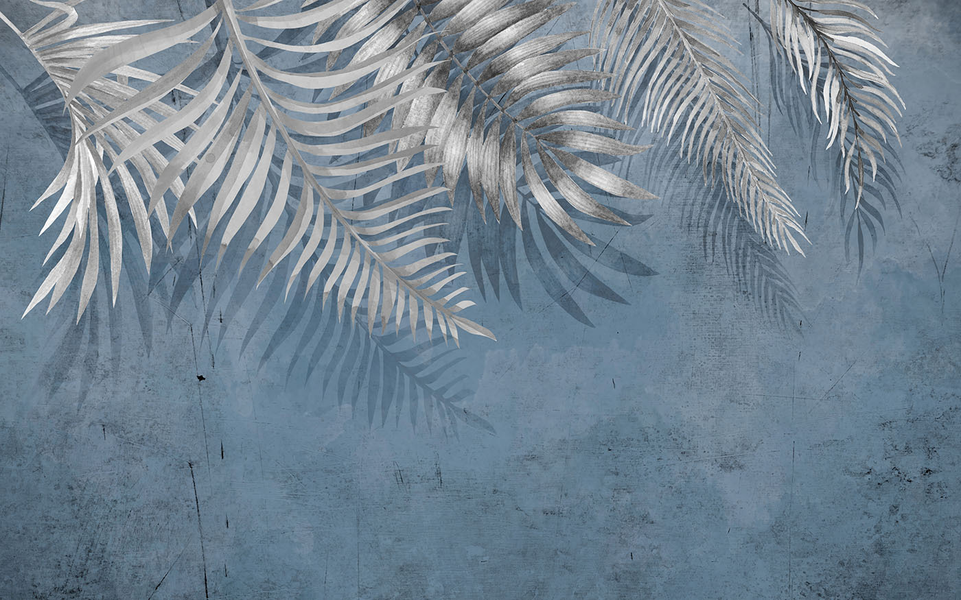 Blue background with silver leaves Blue background with silver leaves