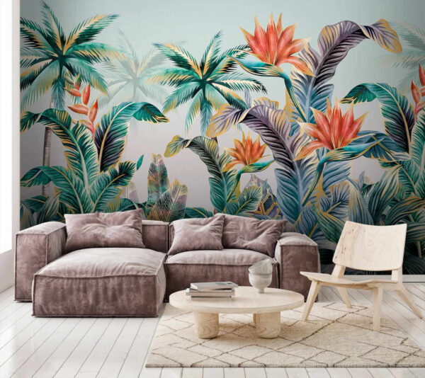 Colorful tropical plants and flowers