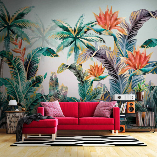 Colorful tropical plants and flowers
