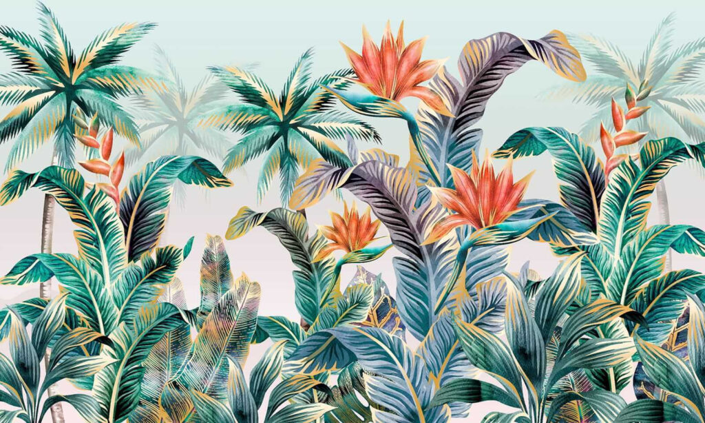Colorful tropical plants and flowers