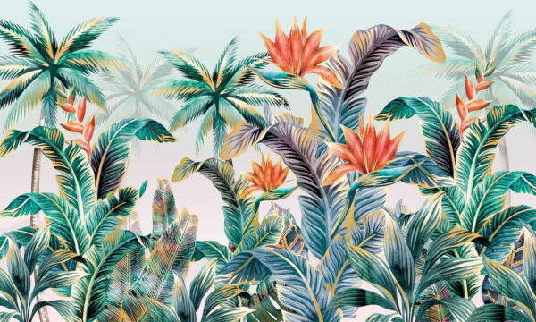 Colorful tropical plants and flowers