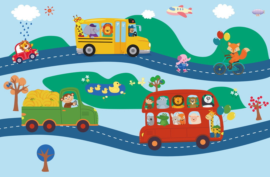 Group of cartoon buses Group of cartoon buses