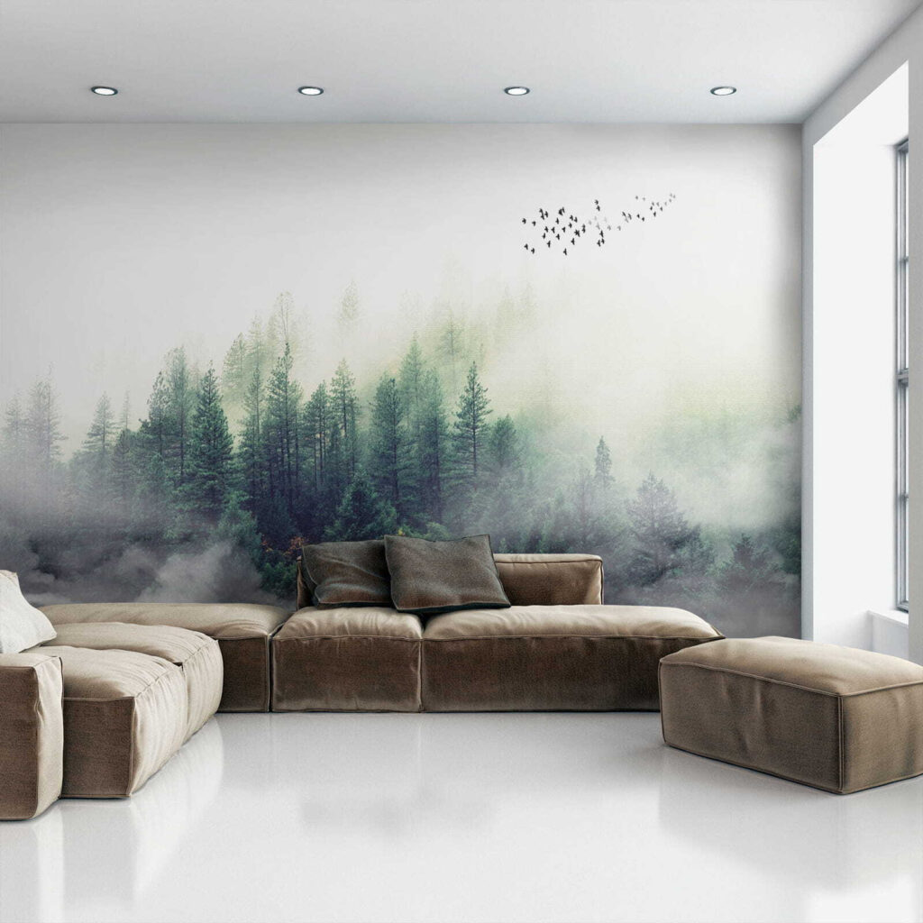 Birds flying over a forest