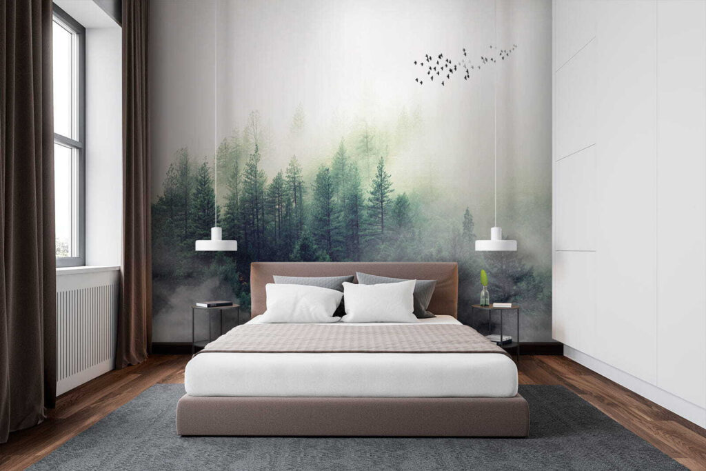 Birds flying over a forest