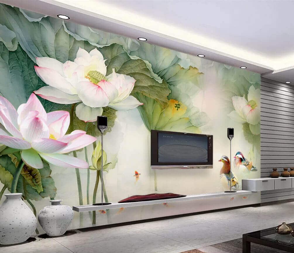 Ζωγραφική μιας πάπιας που κολυμπάει σε μια λίμνη με λουλούδια u10109pig1m - Ζωγραφική μιας πάπιας που κολυμπάει σε μια λίμνη με λουλούδια - tegory