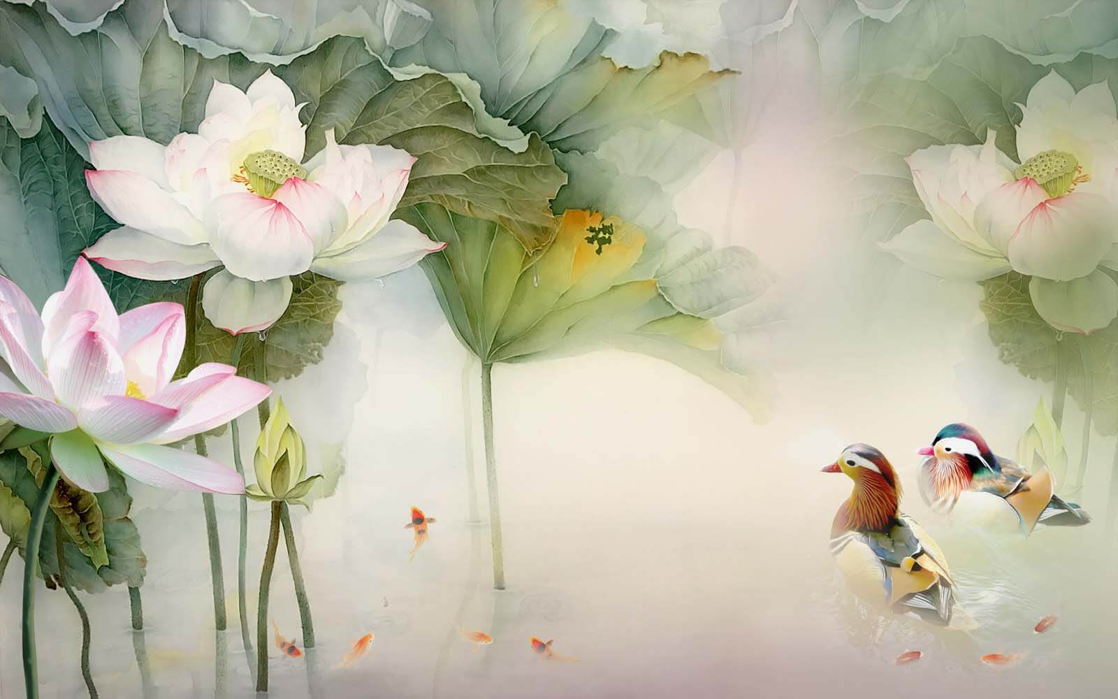 Ζωγραφική μιας πάπιας που κολυμπάει σε μια λίμνη με λουλούδια u10109p - Ζωγραφική μιας πάπιας που κολυμπάει σε μια λίμνη με λουλούδια - tegory