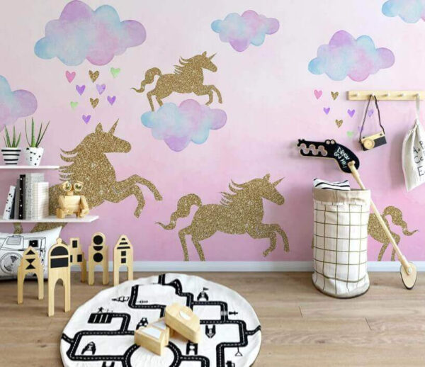 Ταπετσαρίες Μονόκεροι και σύννεφα με καρδιές και καρδιές