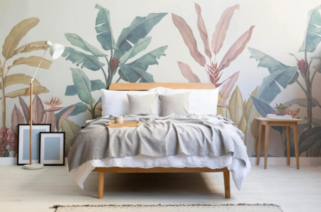 Wallpaper with plants and flowers