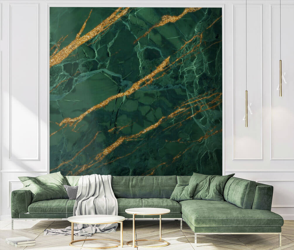 Emerald veins through polished stone