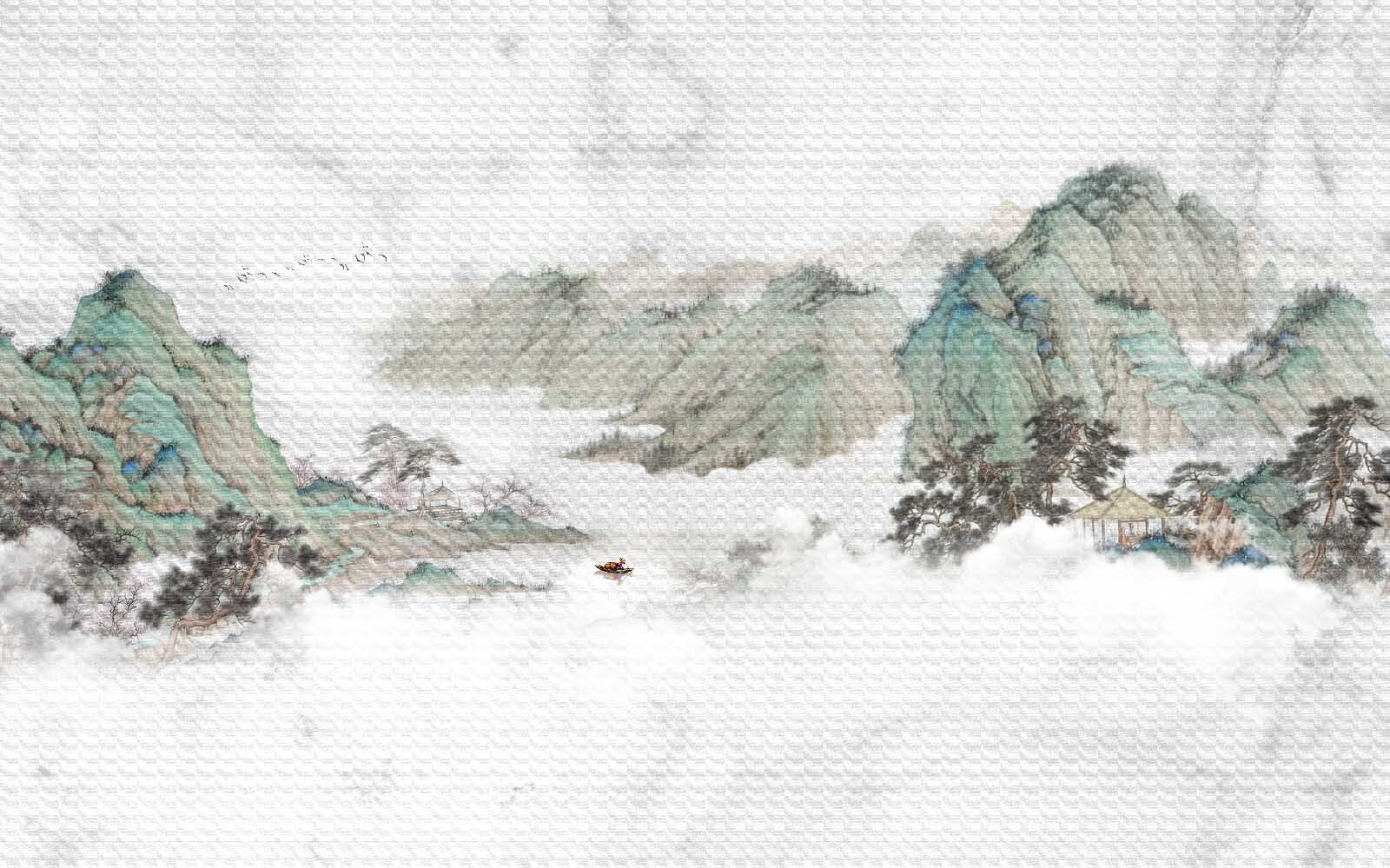 Painting of mountains and trees