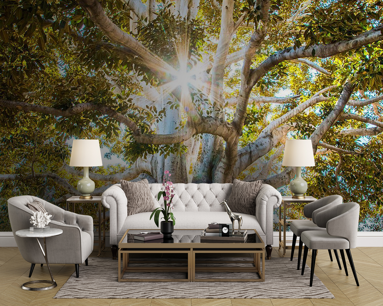 u01271pig43m - Μεγαλοπρεπές δέντρο στο λαμπερό φως του ήλιου - tegory