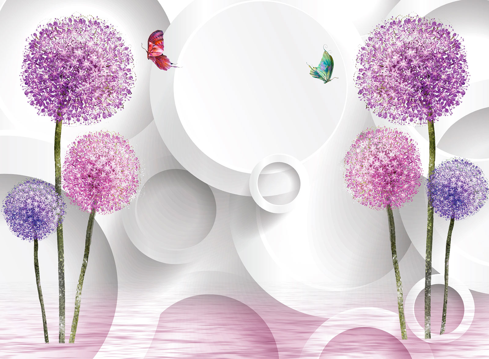 u01336p - Ταπετσαρία με μοβ λουλούδια και πεταλούδες - tegory