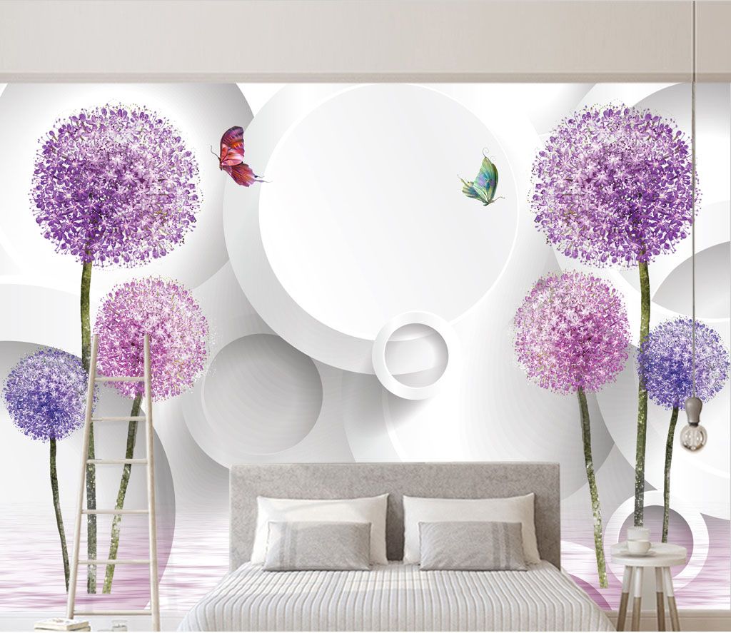 u01336pib1m - Ταπετσαρία με μοβ λουλούδια και πεταλούδες - tegory