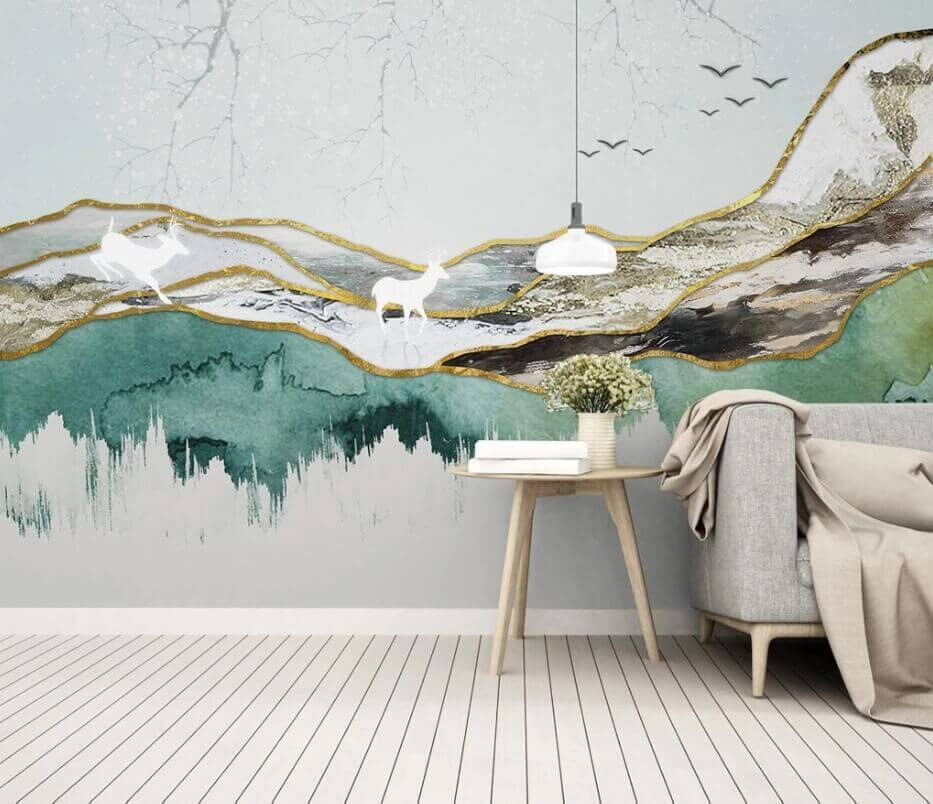 u05943pig1m - Ζωγραφική ενός ελαφιού και βουνά - tegory