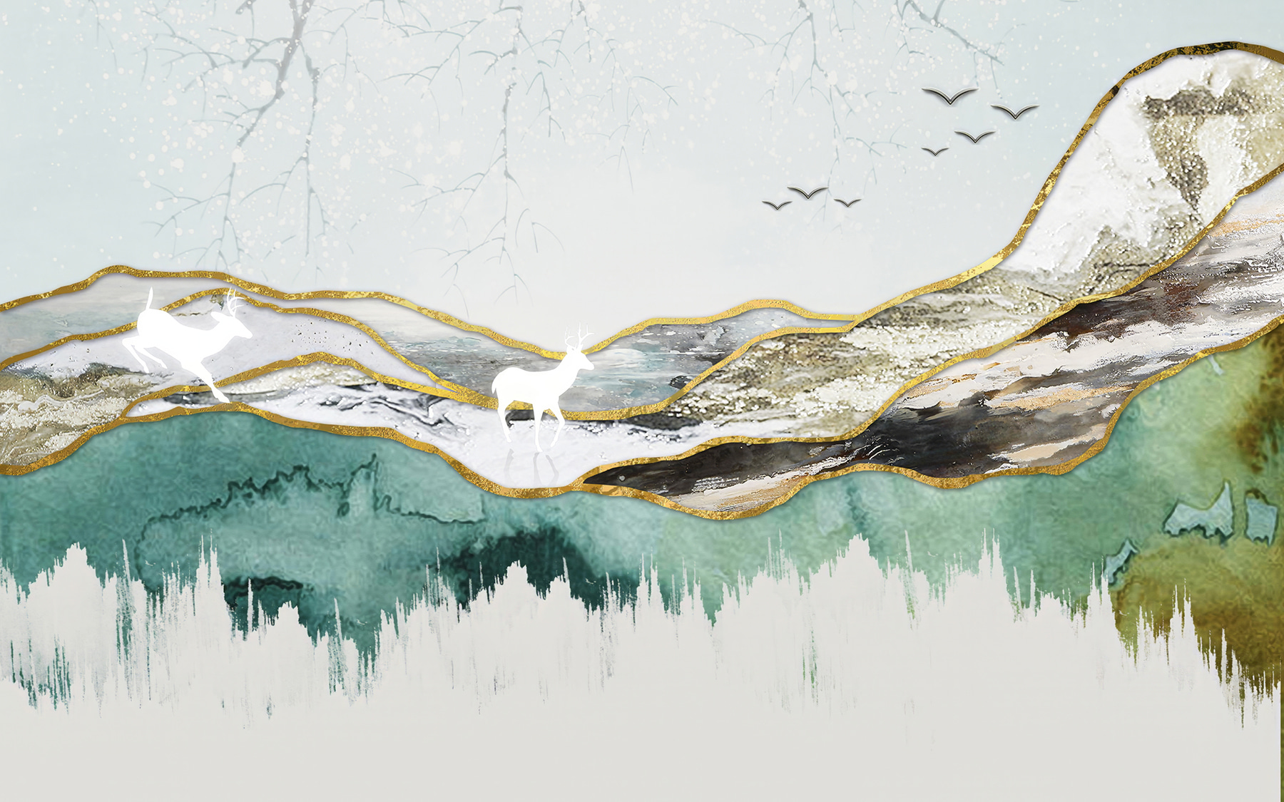 u05943p - Ζωγραφική ενός ελαφιού και βουνά - tegory