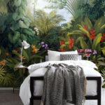 Ταπετσαρίες Ζωγραφική ενός δάσους με λουλούδια