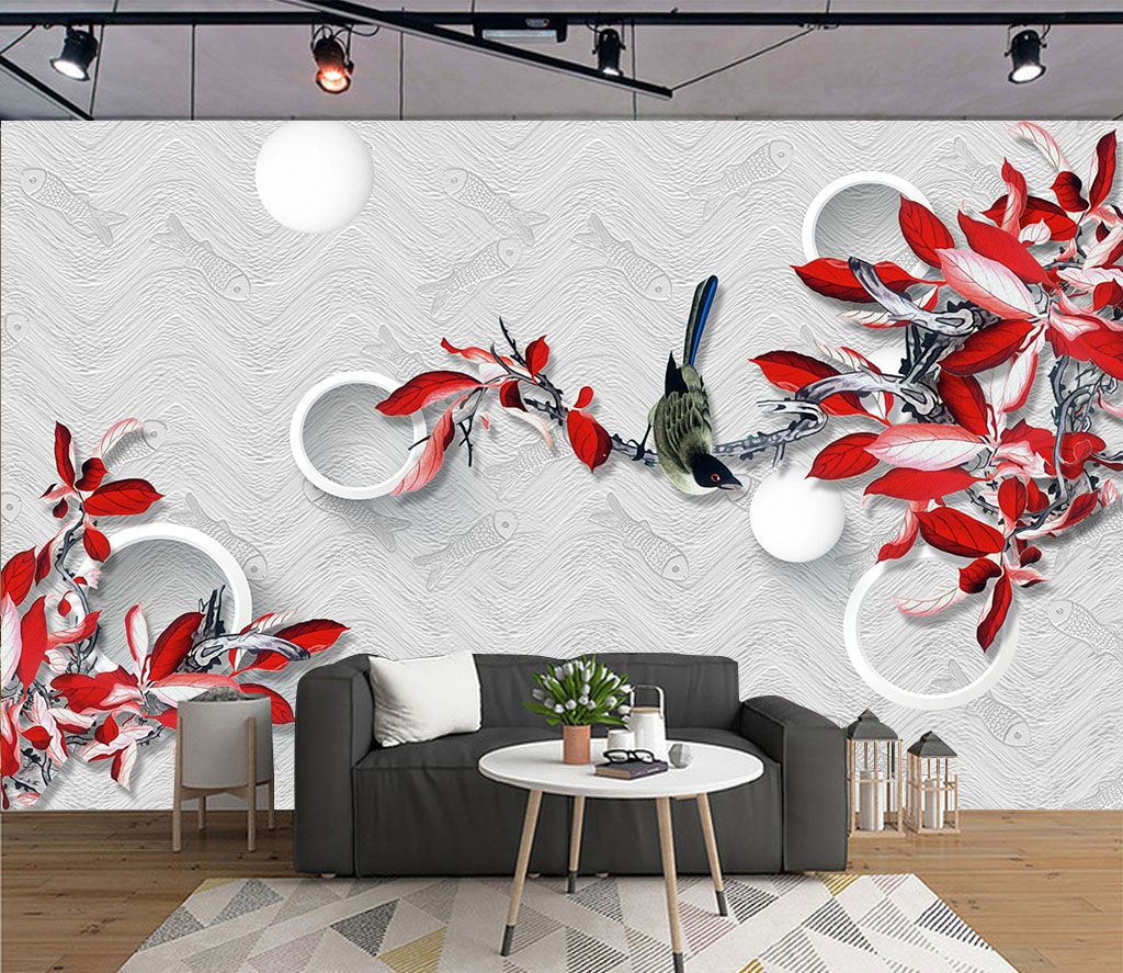 u05403pig1m - Ταπετσαρία με ένα πουλί σε ένα κλαδί - tegory