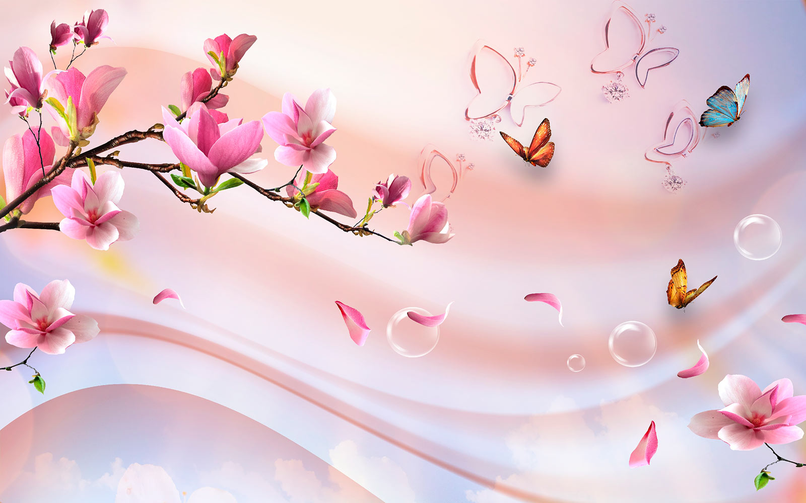 u03285p - Ροζ λουλούδια και πεταλούδες - tegory