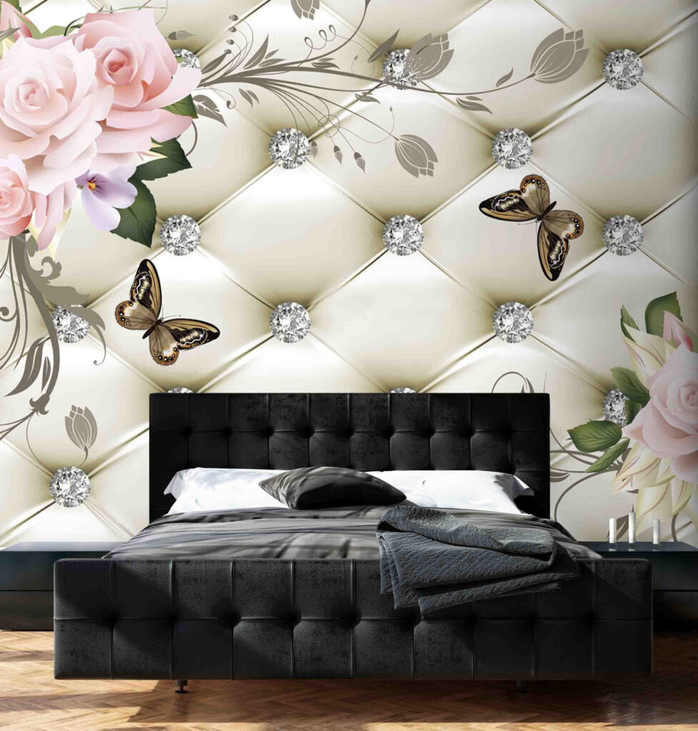 Wallpaper with flowers and butterflies