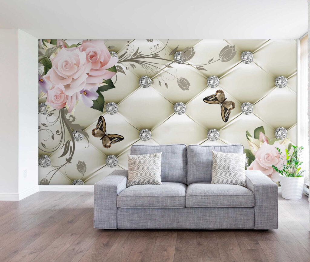 Wallpaper with flowers and butterflies