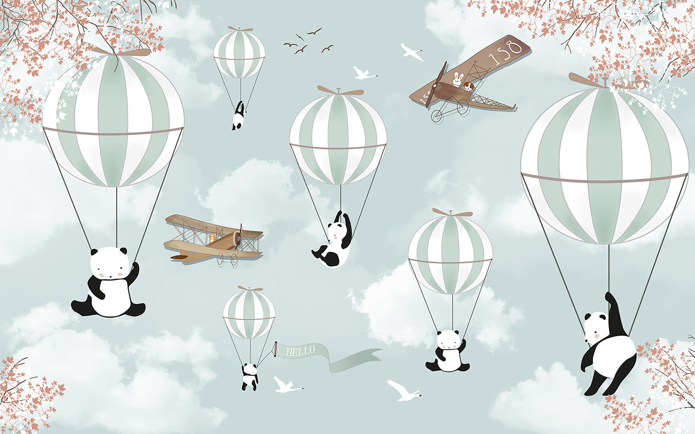 Pandas and hot air balloons in the sky Pandas and hot air balloons in the sky