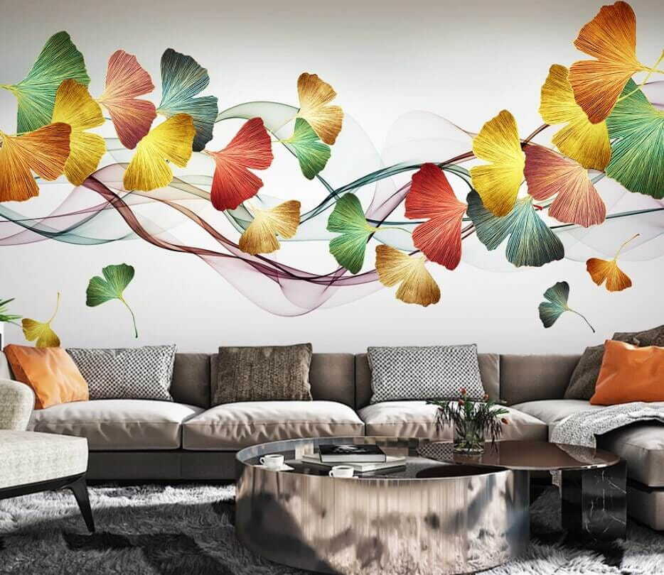 Colorful leaves and swirls