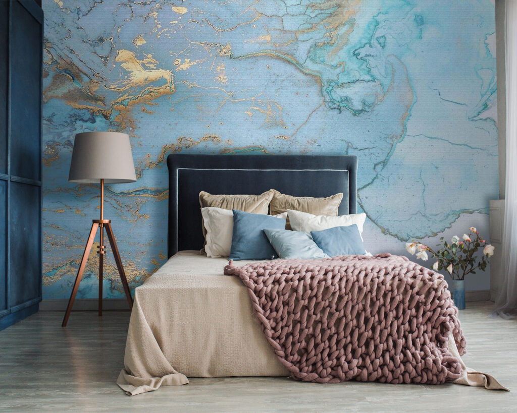 Elegant Abstract Aqua and Metallic Art