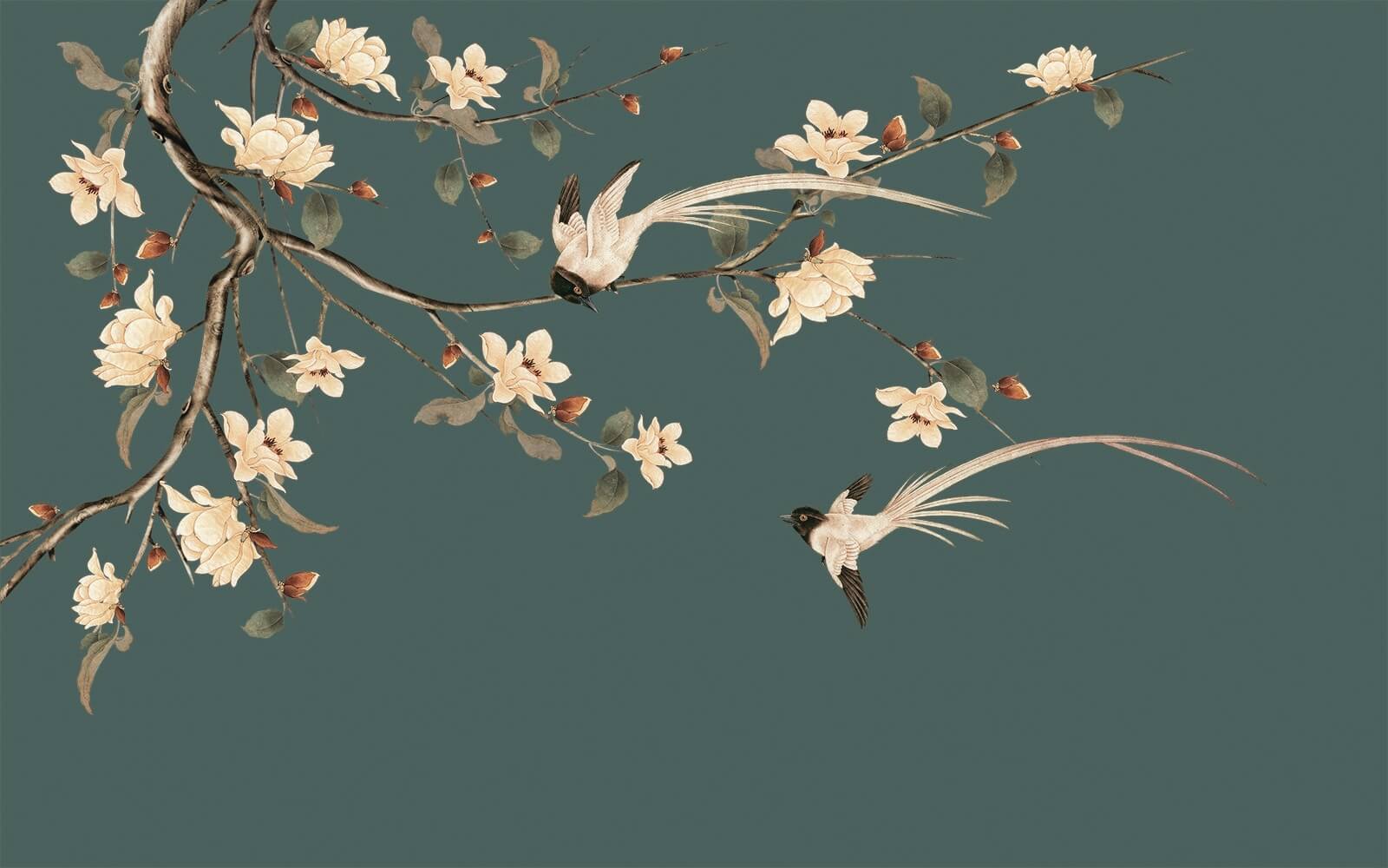 u07198p - Πουλί σε κλαδί με λουλούδια - tegory