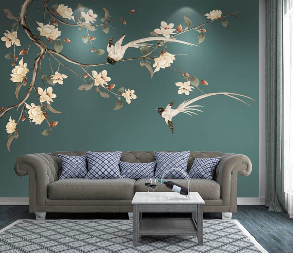 u07198pig1m - Πουλί σε κλαδί με λουλούδια - tegory