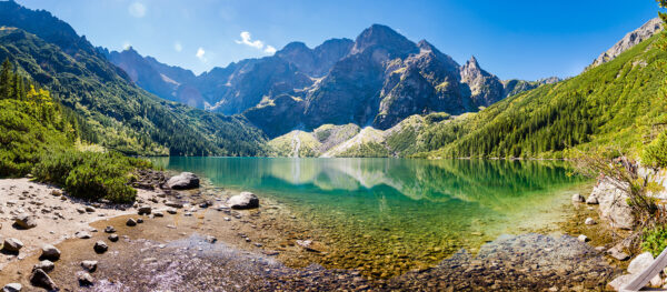 Lake with mountains in the background
