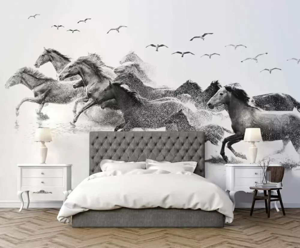 u14413pib1m - Μια ομάδα αλόγων που τρέχουν μέσα στο νερό - tegory