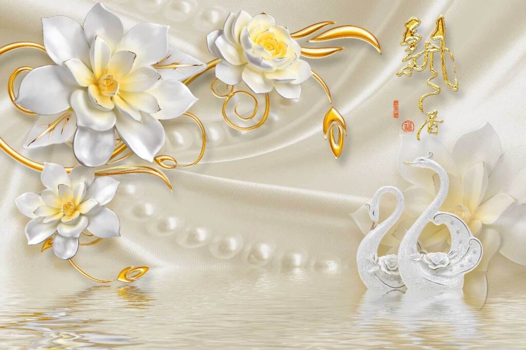 u14476p 1024x682 - Ταπετσαρία με κύκνους και λουλούδια - tegory