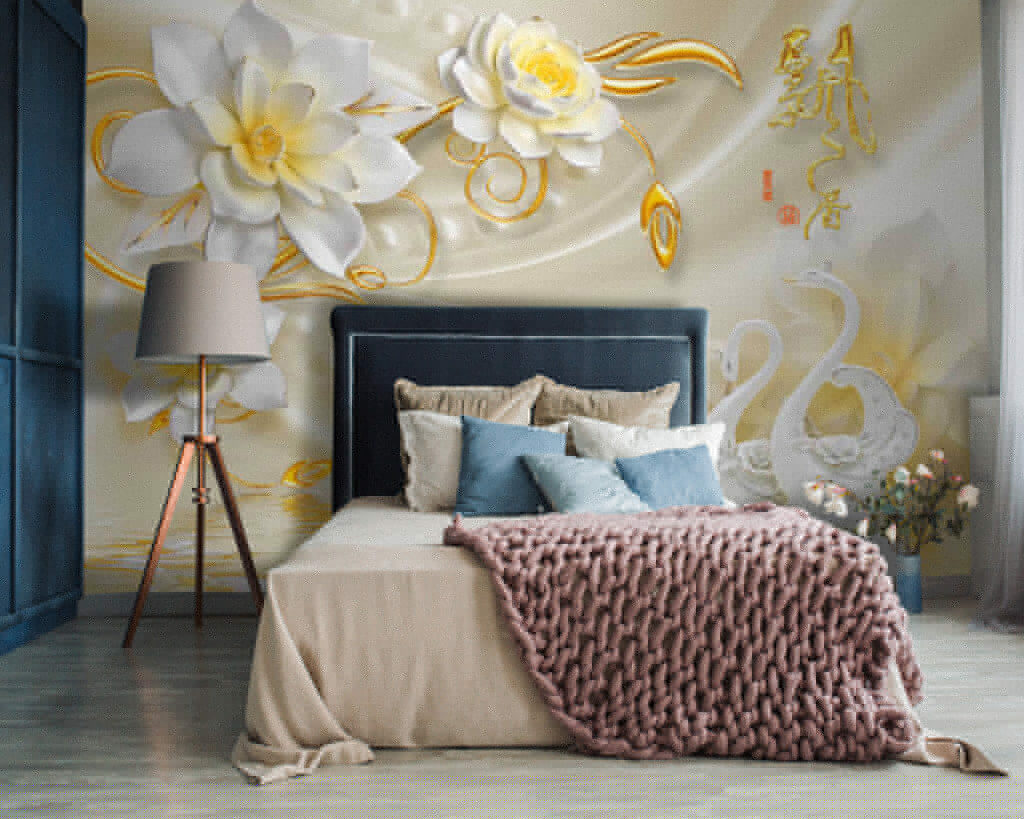 u14476pib87 1024x819 - Ταπετσαρία με κύκνους και λουλούδια - tegory