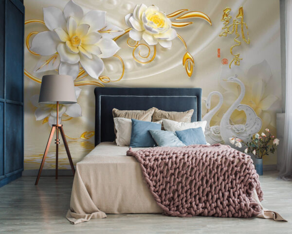 u14476pib87 600x480 - Ταπετσαρία με κύκνους και λουλούδια - tegory