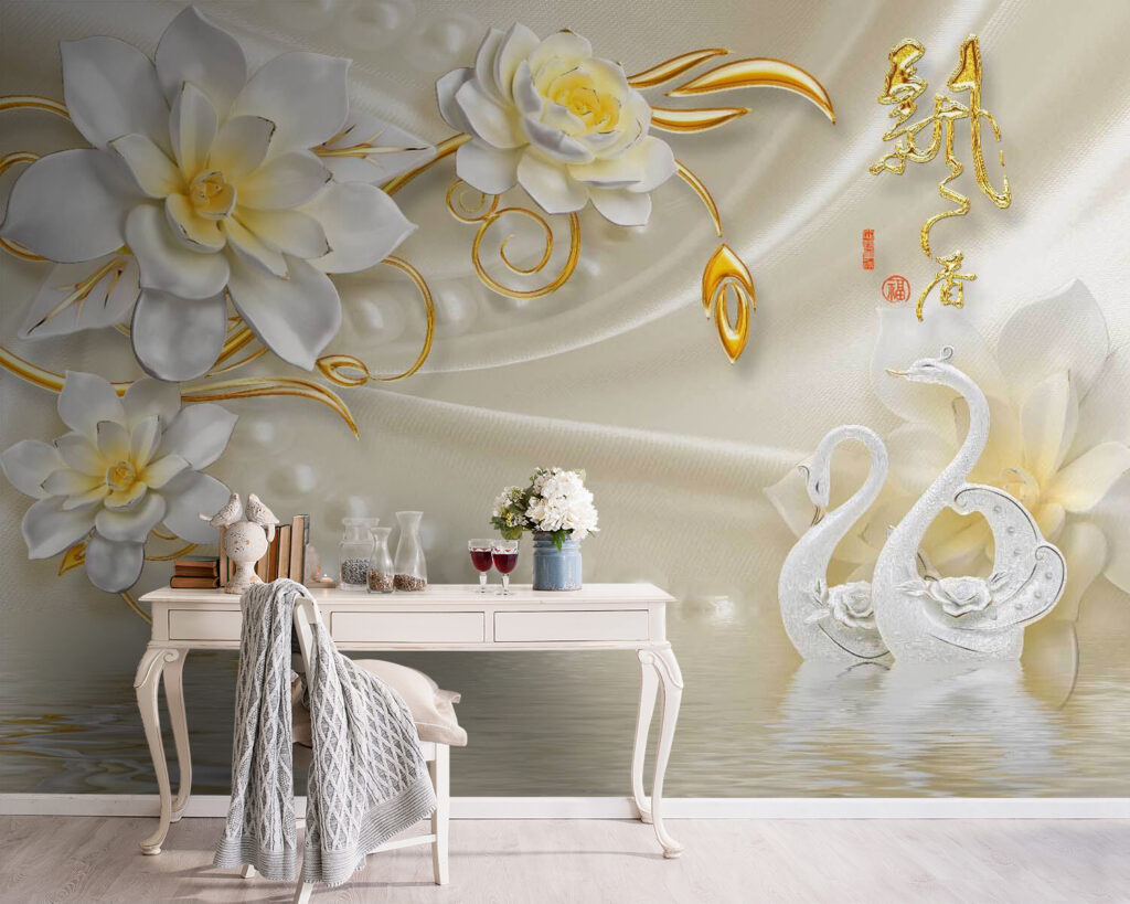 u14476pig5 1024x819 - Ταπετσαρία με κύκνους και λουλούδια - tegory