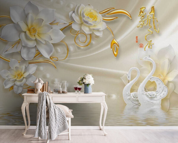 u14476pig5 600x480 - Ταπετσαρία με κύκνους και λουλούδια - tegory