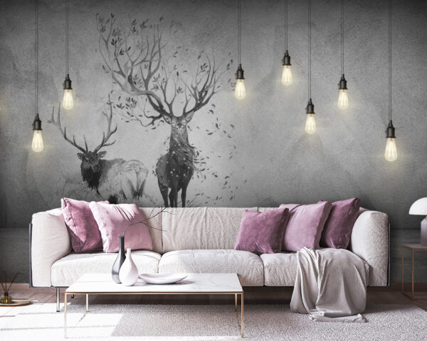 u15700pig38 600x480 - Τοίχος με σχέδιο δύο ελαφιών και δέντρων - tegory