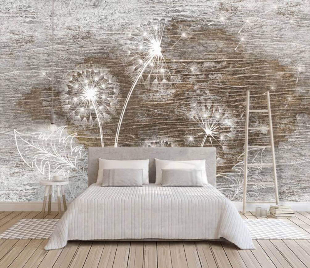 u31086pib1m - Λευκές πικραλίδες σε ξύλινη επιφάνεια - tegory