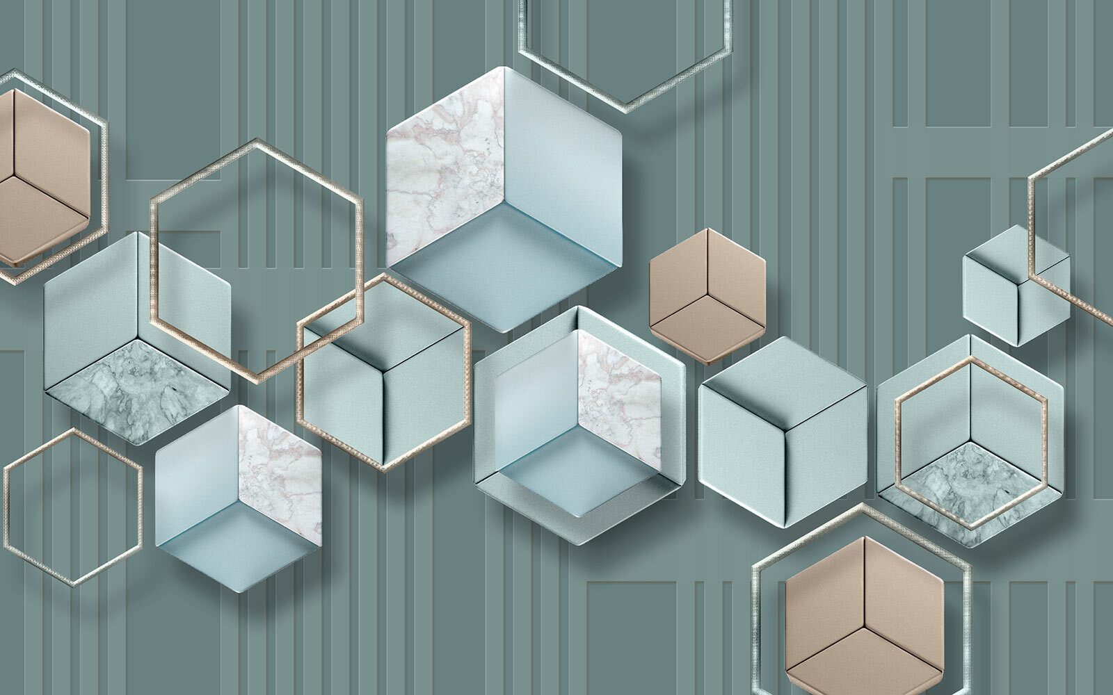 u31212p - Ταπετσαρία με εξάγωνα και γεωμετρικά σχήματα - tegory