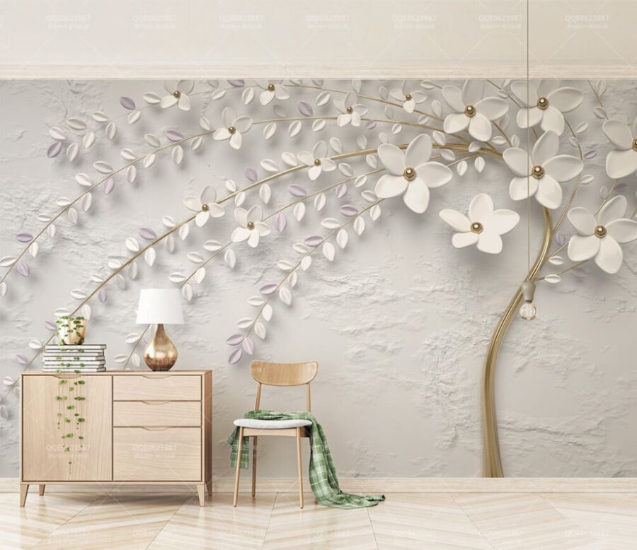 Ταπετσαρίες Κομψό λευκό Floral Wall Καλλιτεχνία